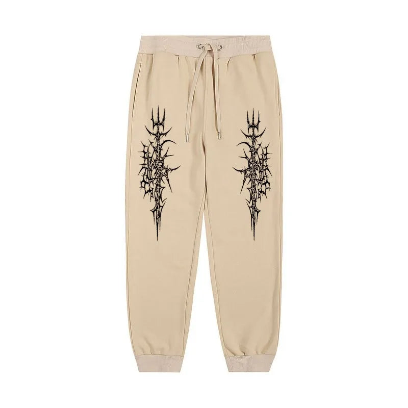 Men's Gothic style Thorn print casual sports pants