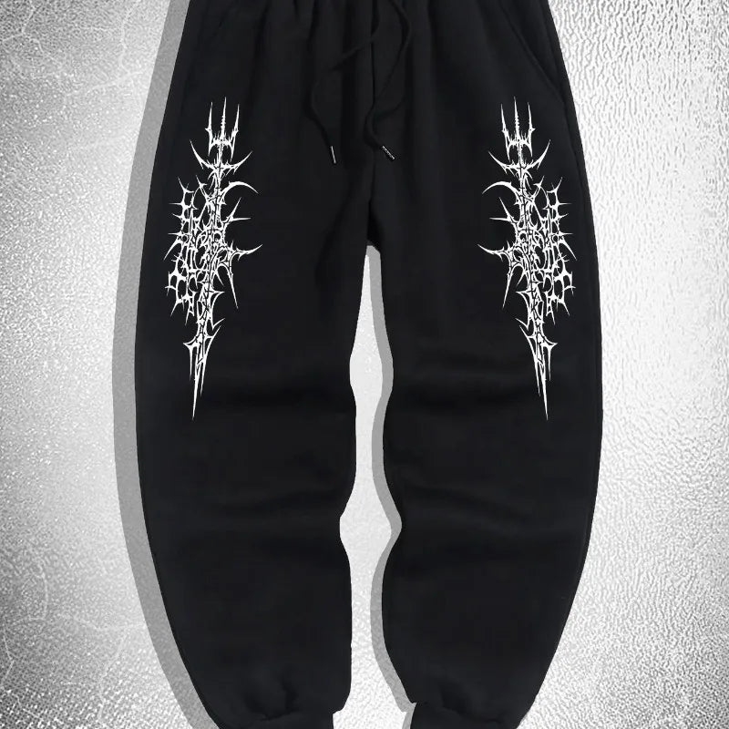 Men's Gothic style Thorn print casual sports pants