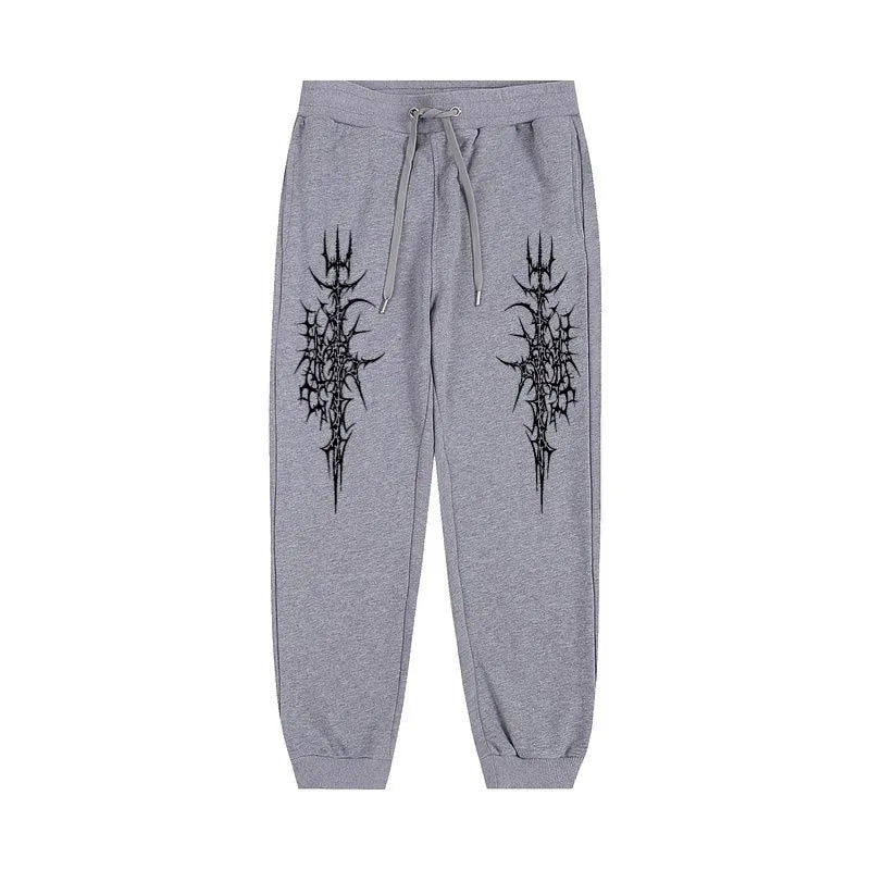 Men's Gothic style Thorn print casual sports pants