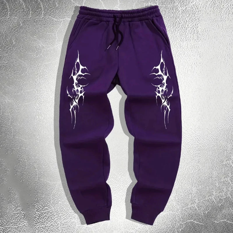 Men's Gothic style Thorn print casual sports pants