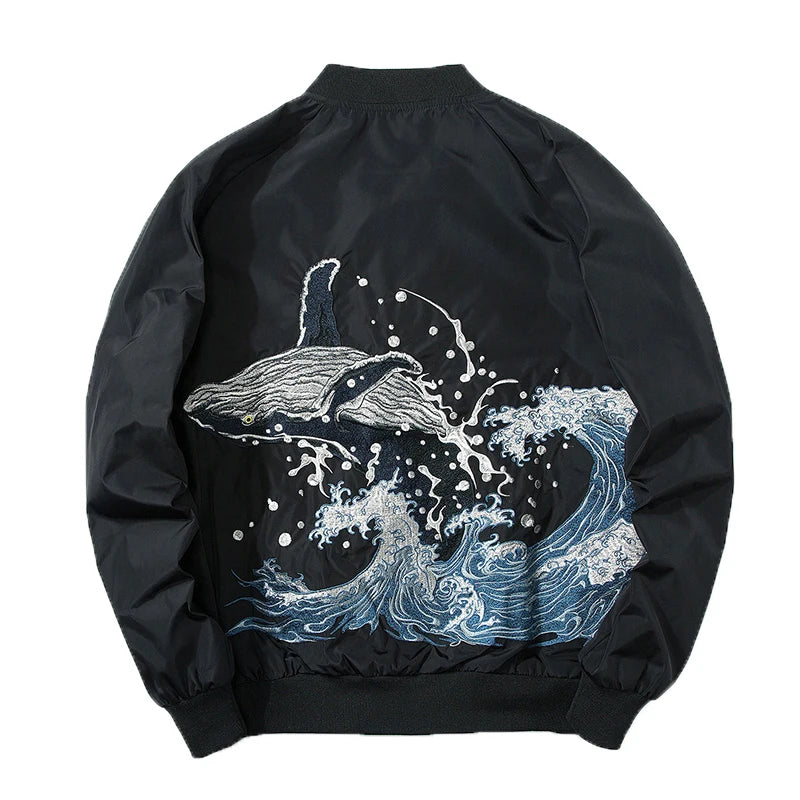 Whale Embroidered Bomber Jacket Men