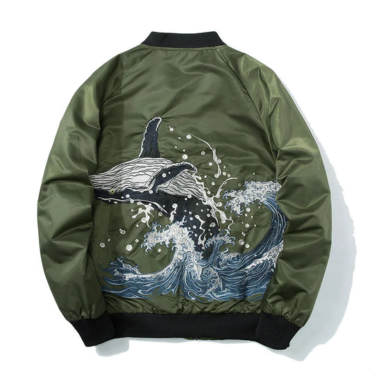 Whale Embroidered Bomber Jacket Men