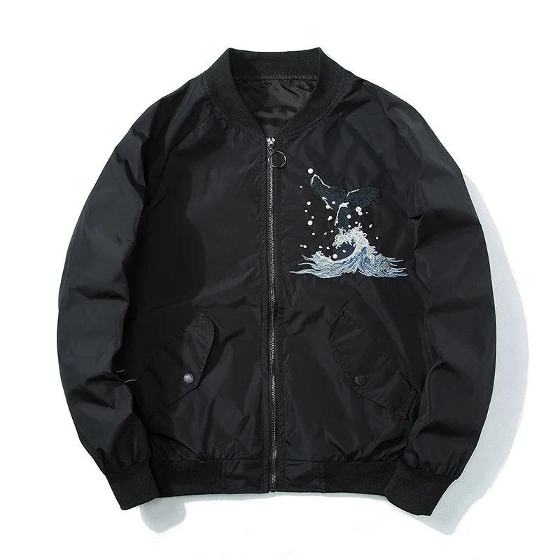 Whale Embroidered Bomber Jacket Men