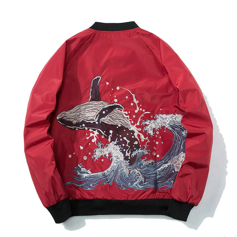 Whale Embroidered Bomber Jacket Men