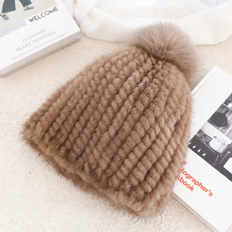 Luxury Knitted Beanie with Fluffy Pom-Pom