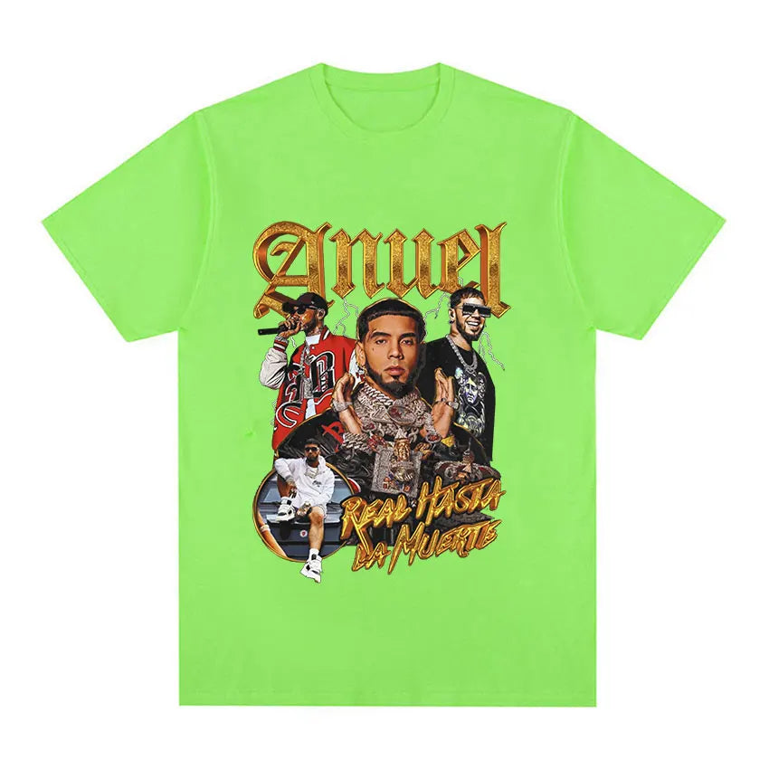 Rapper Anuel AA Retro Graphic T Shirt Real Hasta La Muerte 100%