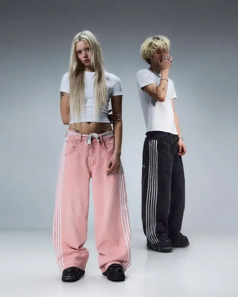 Retro Wide-Leg Denim Track Pants