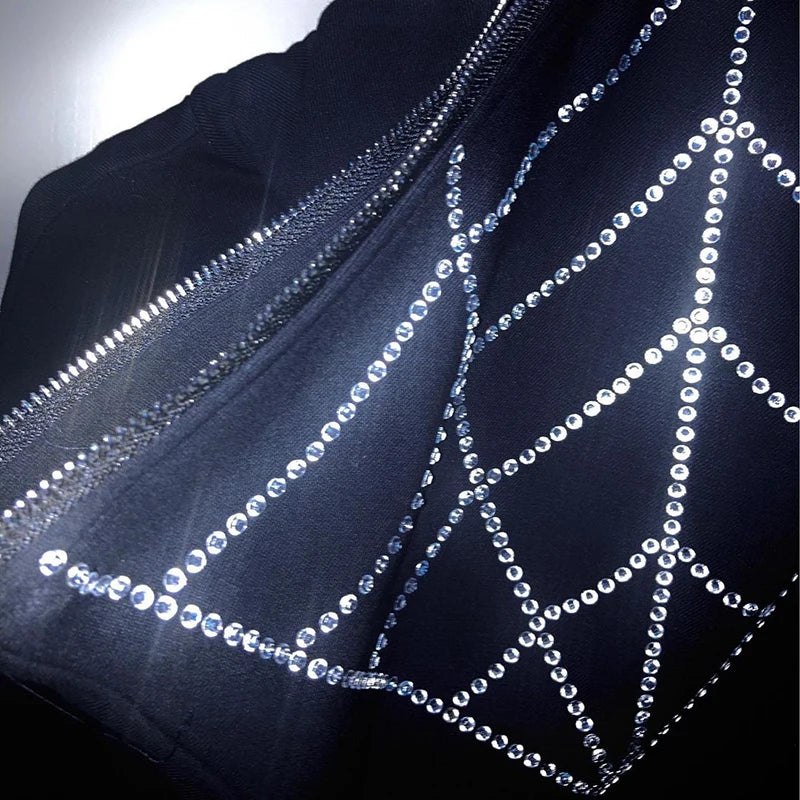 Gothic Rhinestone Zip-Up Hoodie