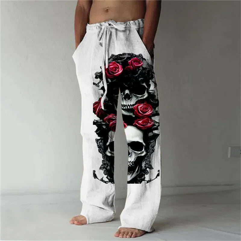 Summer abstract pattern print fashion men's trousers street trend breathable loose casual pants