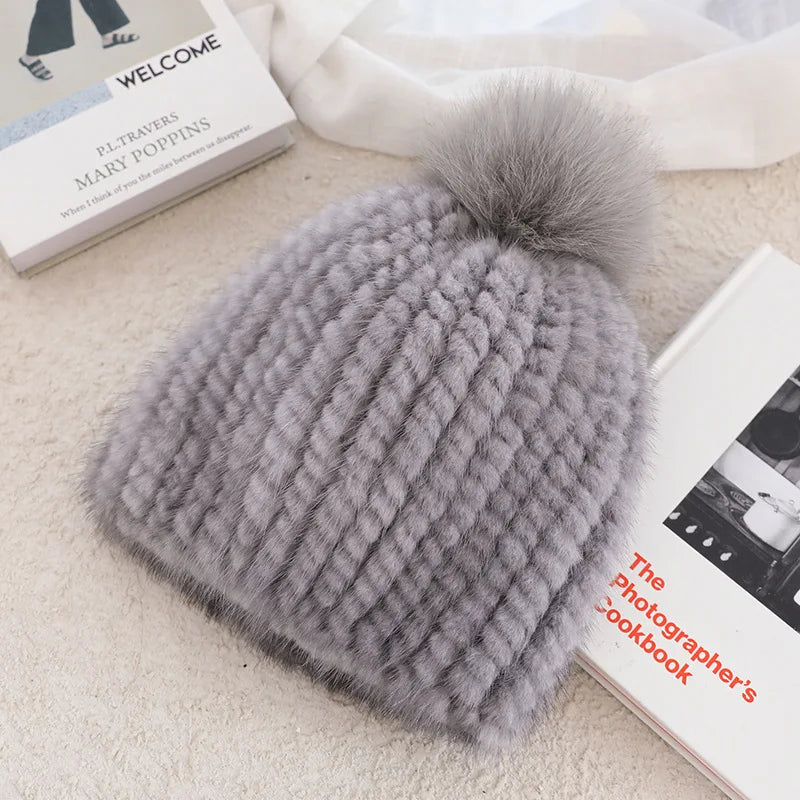 Luxury Knitted Beanie with Fluffy Pom-Pom