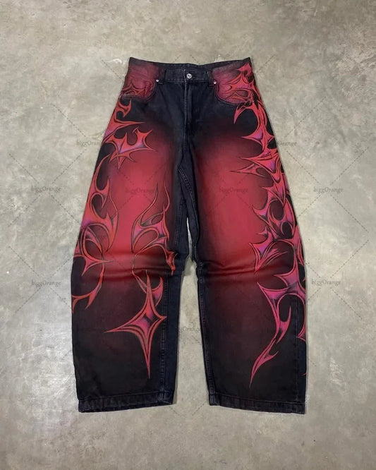 Y2K Loose Gothic Punk Pattern Printed Jeans