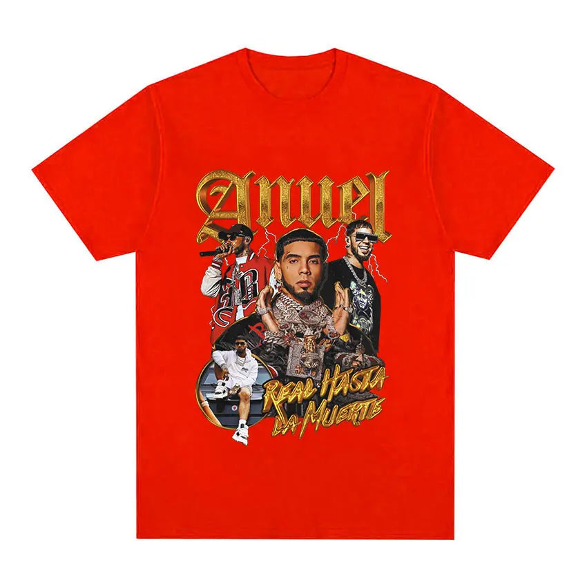 Rapper Anuel AA Retro Graphic T Shirt Real Hasta La Muerte 100%