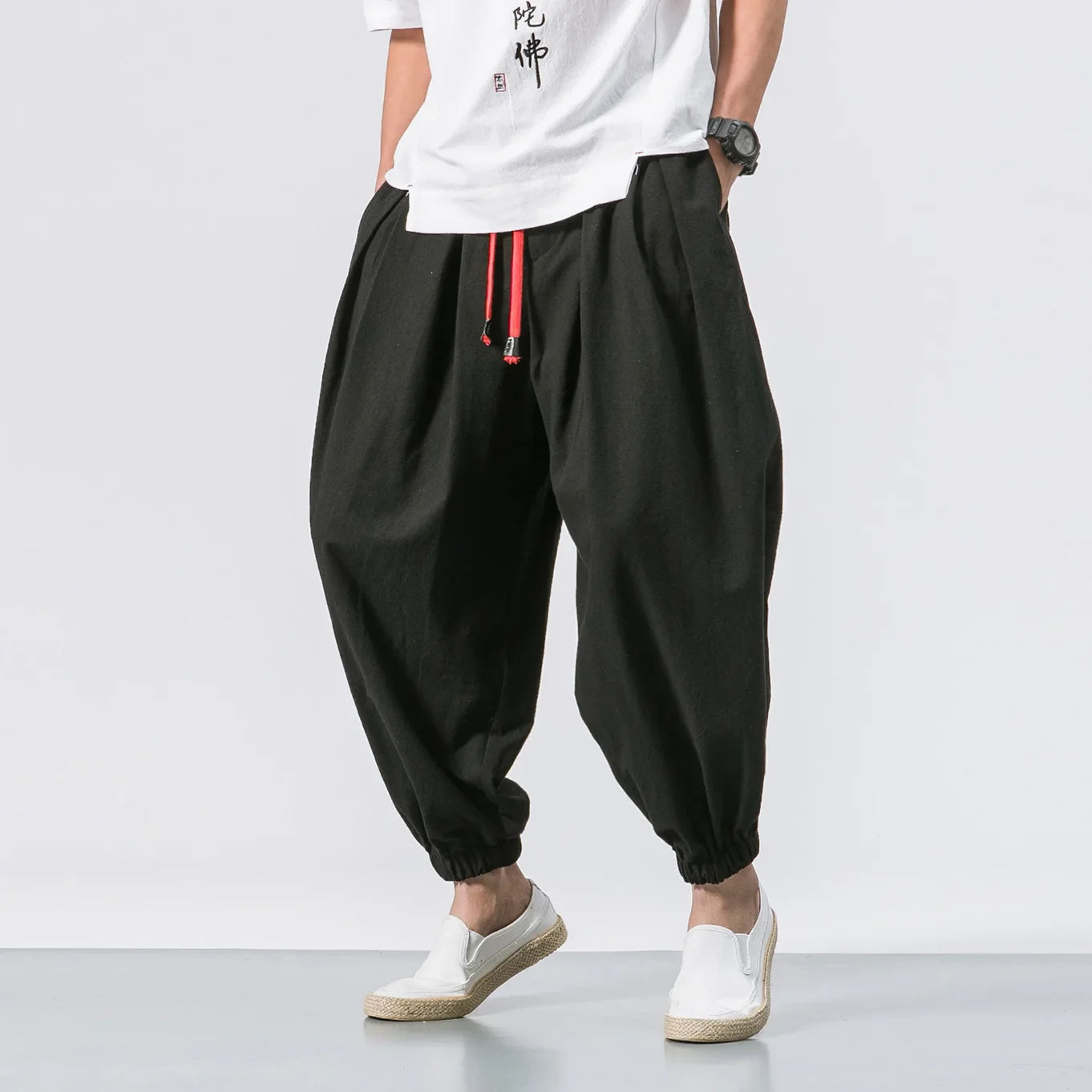 Men Loose Harem Pants Chinese Linen Overweight