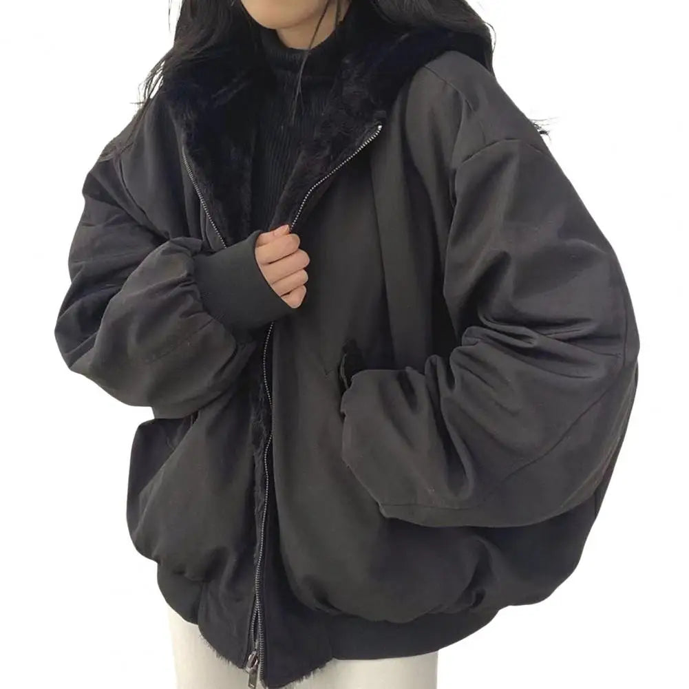 Reversible Oversized Fur-Lined Bomber Jacket