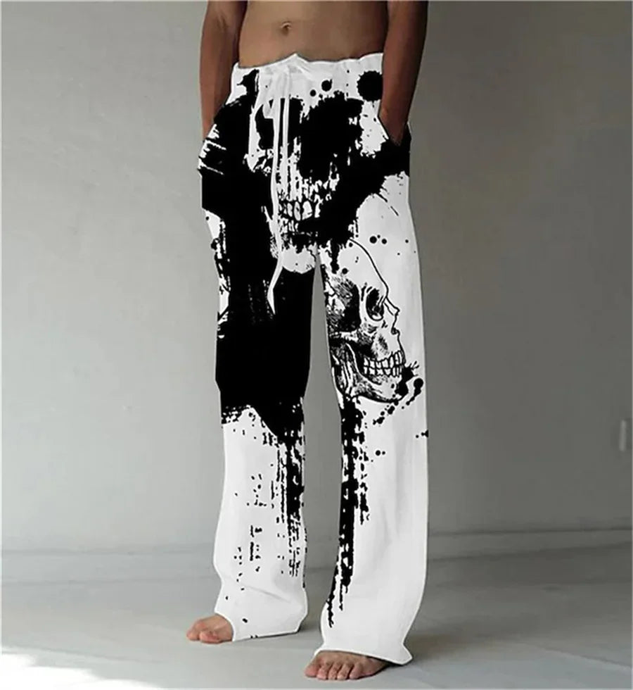 Summer abstract pattern print fashion men's trousers street trend breathable loose casual pants