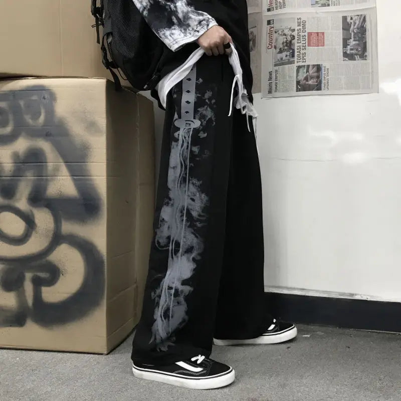 Japanese Y2k Oversize Graphic Wide Sweatpants Men Streetwear