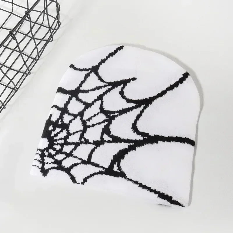 Beanie with White Spider Web Design