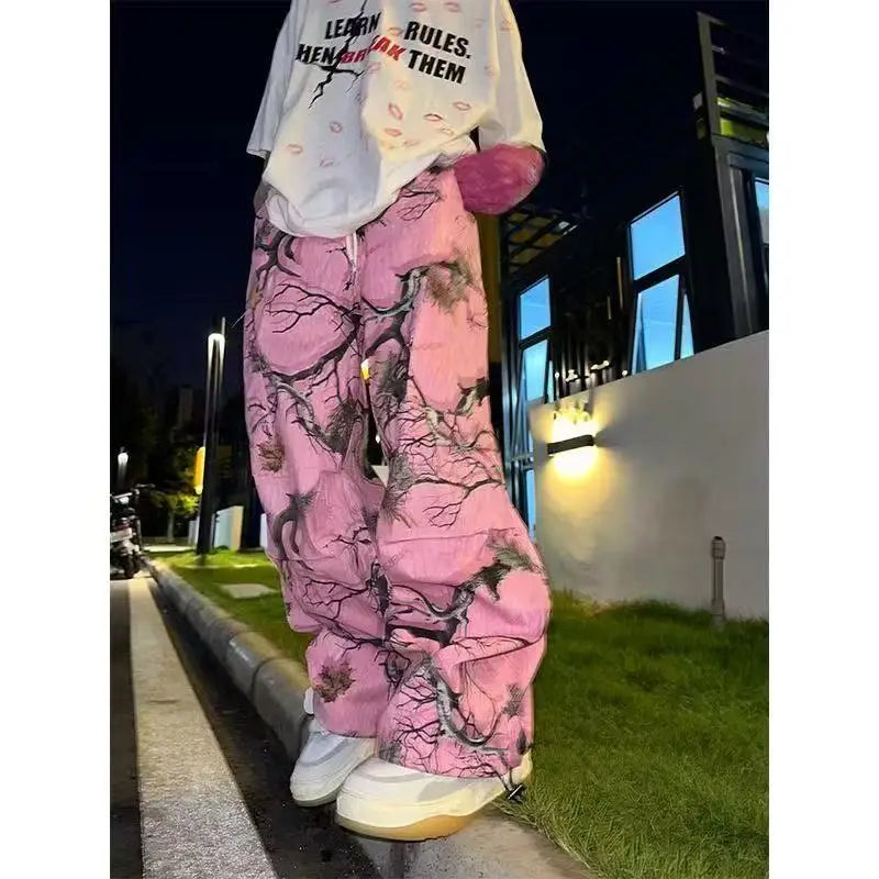 Pink Tree Branch Print Cargo Pants