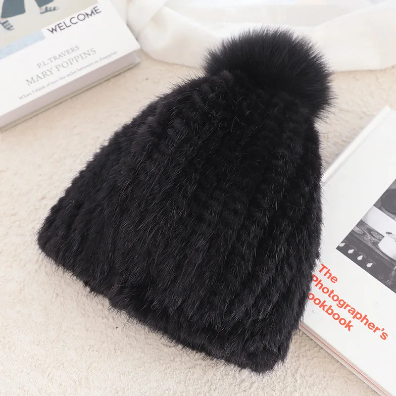 Luxury Knitted Beanie with Fluffy Pom-Pom