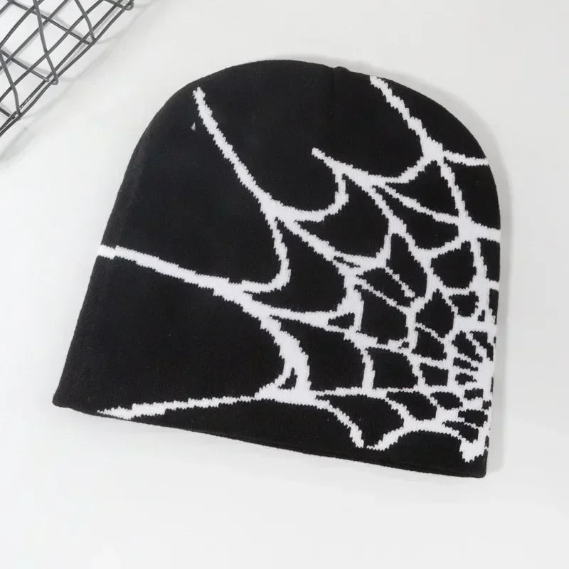 Beanie with White Spider Web Design