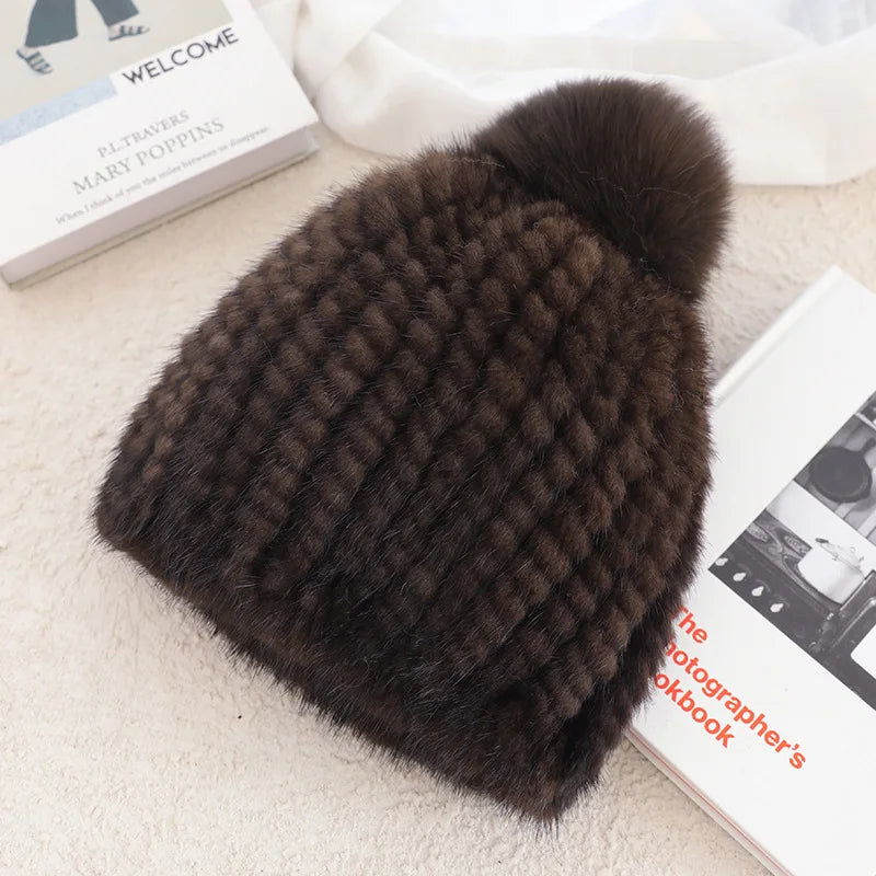 Luxury Knitted Beanie with Fluffy Pom-Pom