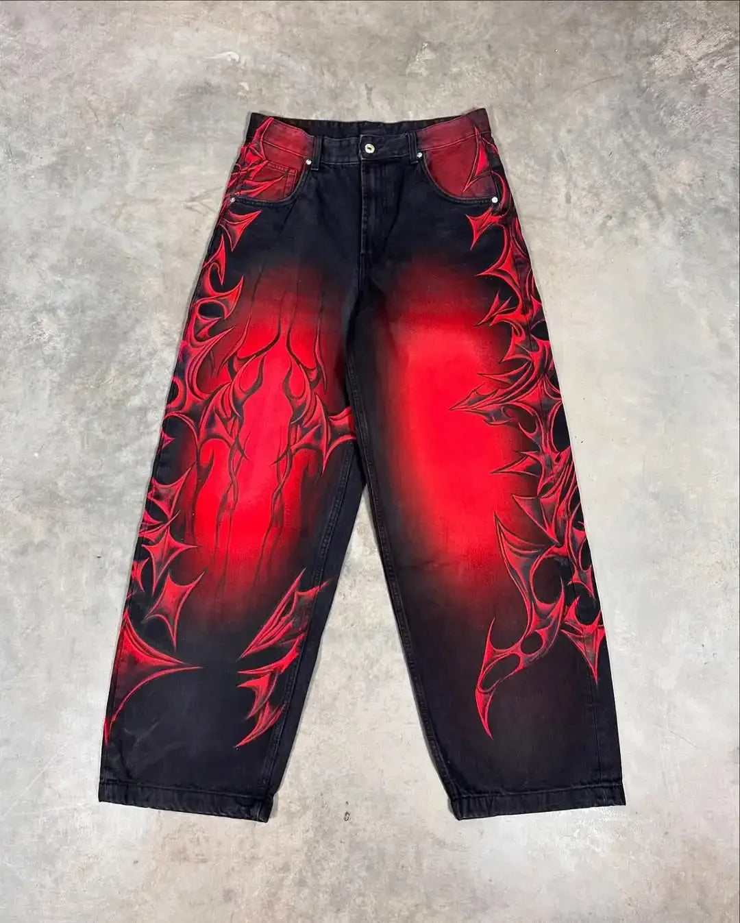 90s Hip Hop Punk Unique Print Design Y2K High Waist Jeans Male