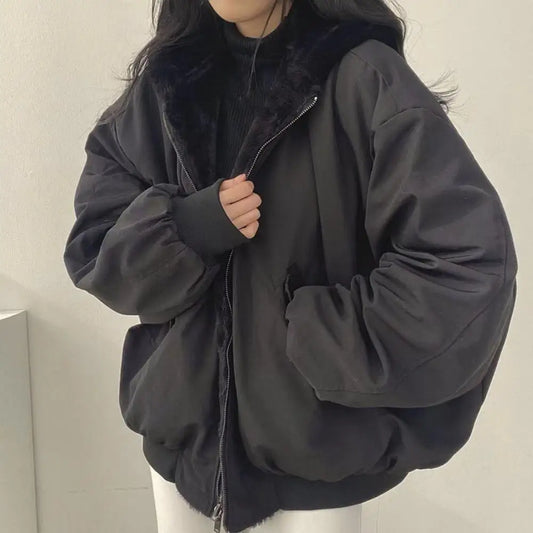 Reversible Oversized Fur-Lined Bomber Jacket