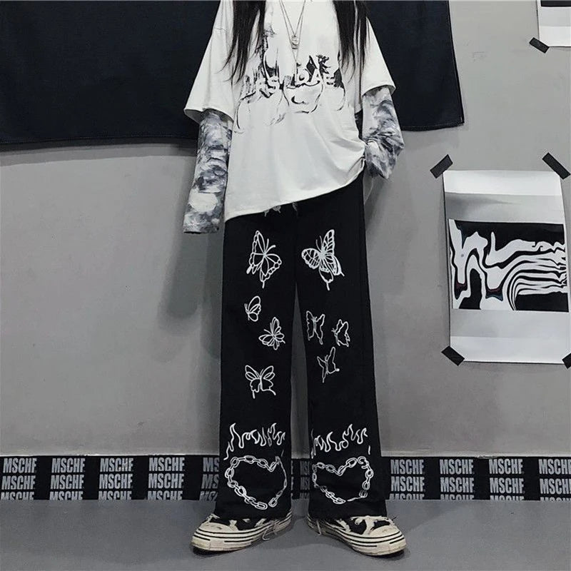 Japanese Y2k Oversize Graphic Wide Sweatpants Men Streetwear