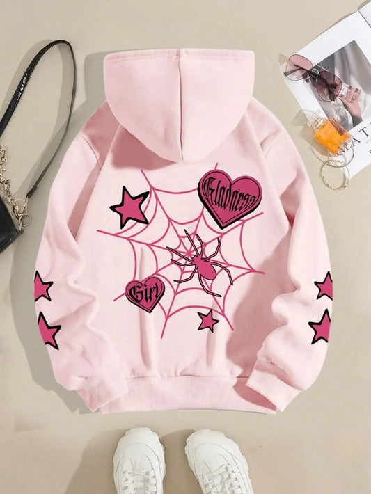 "Badness Girl" Pink Spiderweb Hoodie – Edgy Meets Cute