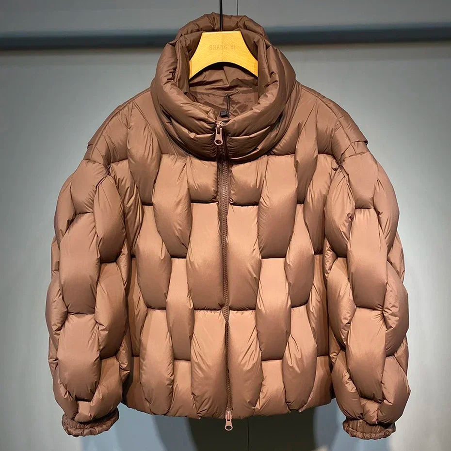 Mens Thick Parkas Jackets Women Luxury Designer Square Weave High Collar