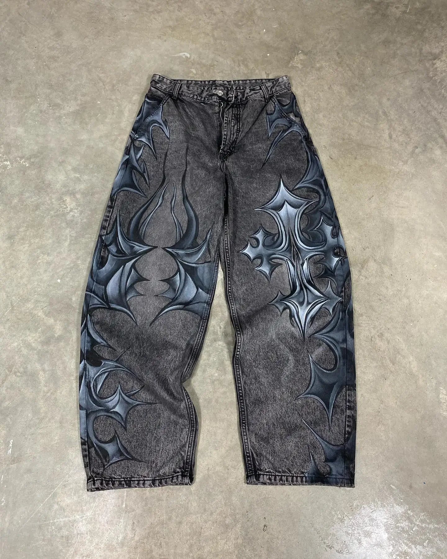 90s Hip Hop Punk Unique Print Design Y2K High Waist Jeans Male