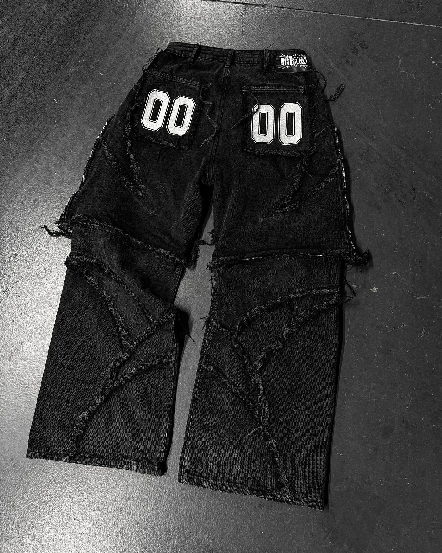 Black Gothic Distressed Patchwork Denim Pants