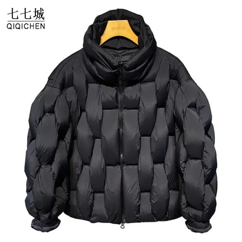 Mens Thick Parkas Jackets Women Luxury Designer Square Weave High Collar