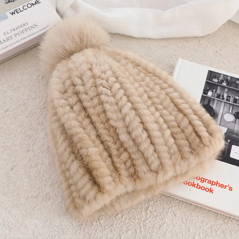 Luxury Knitted Beanie with Fluffy Pom-Pom