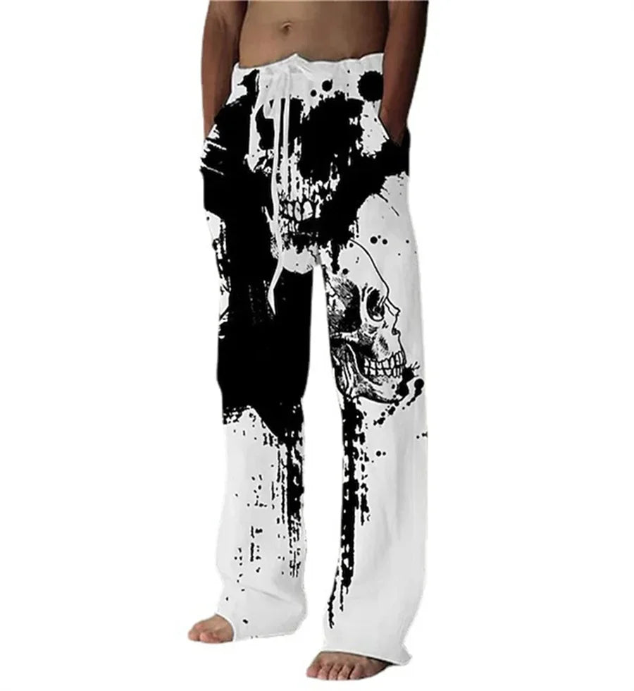 Summer abstract pattern print fashion men's trousers street trend breathable loose casual pants