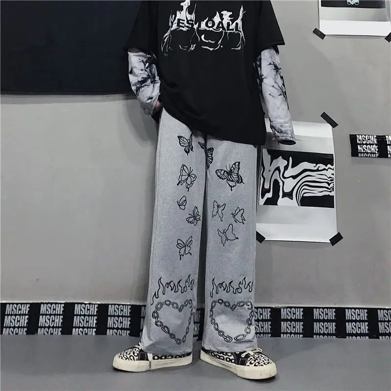 Japanese Y2k Oversize Graphic Wide Sweatpants Men Streetwear