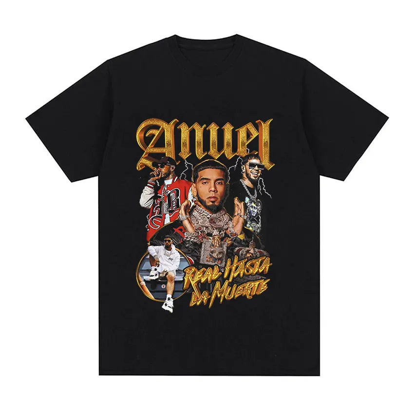 Rapper Anuel AA Retro Graphic T Shirt Real Hasta La Muerte 100%