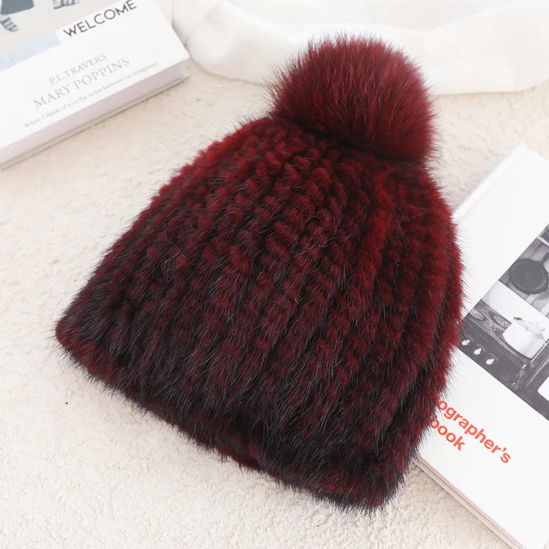 Luxury Knitted Beanie with Fluffy Pom-Pom