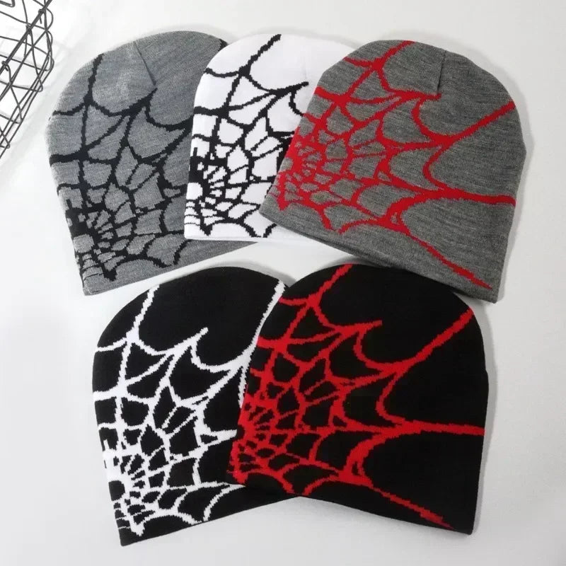 Beanie with White Spider Web Design