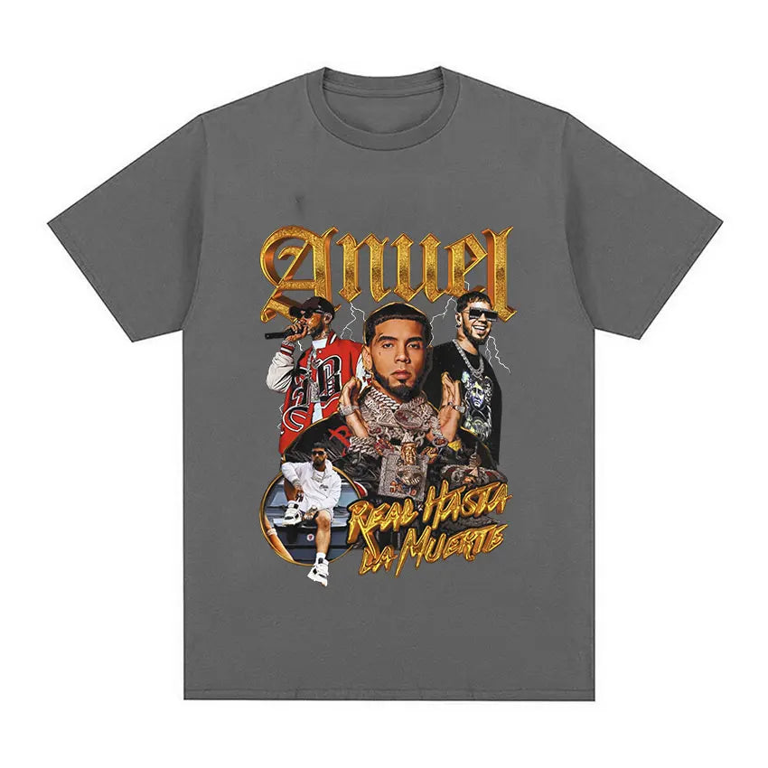 Rapper Anuel AA Retro Graphic T Shirt Real Hasta La Muerte 100%