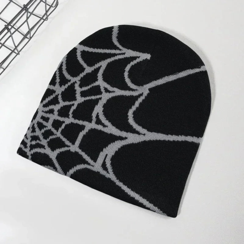 Beanie with White Spider Web Design