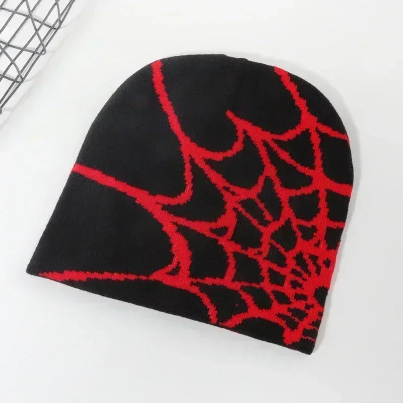 Beanie with White Spider Web Design