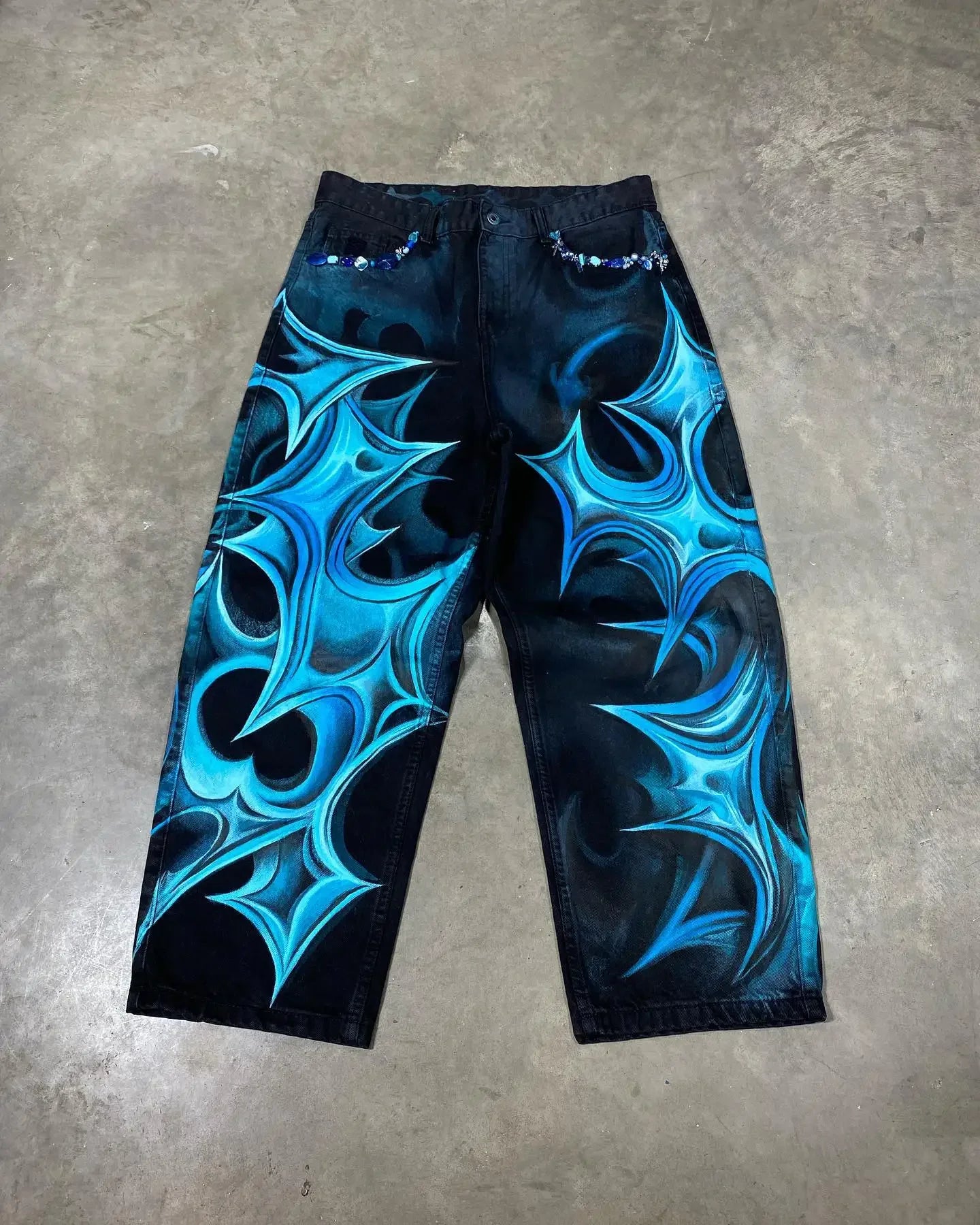 90s Hip Hop Punk Unique Print Design Y2K High Waist Jeans Male