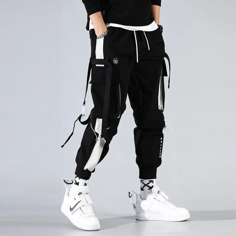 Men's Letter Flap Pocket Drawstring Cargo Pants