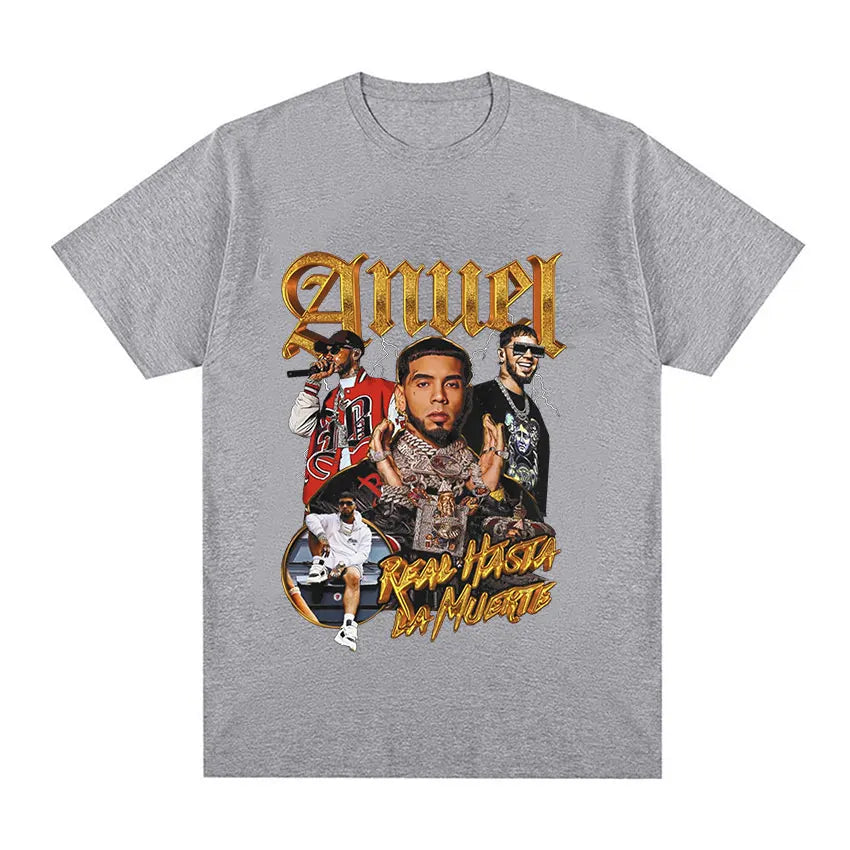 Rapper Anuel AA Retro Graphic T Shirt Real Hasta La Muerte 100%