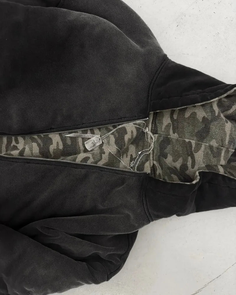 BiggOrange Camo Cropped Zip-Up Jacket