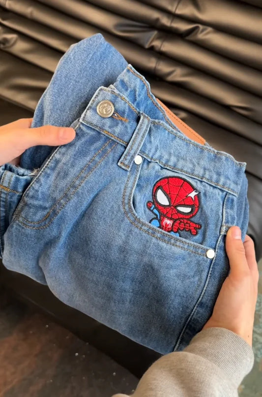 Spider-Inspired Embroidered Denim Jeans