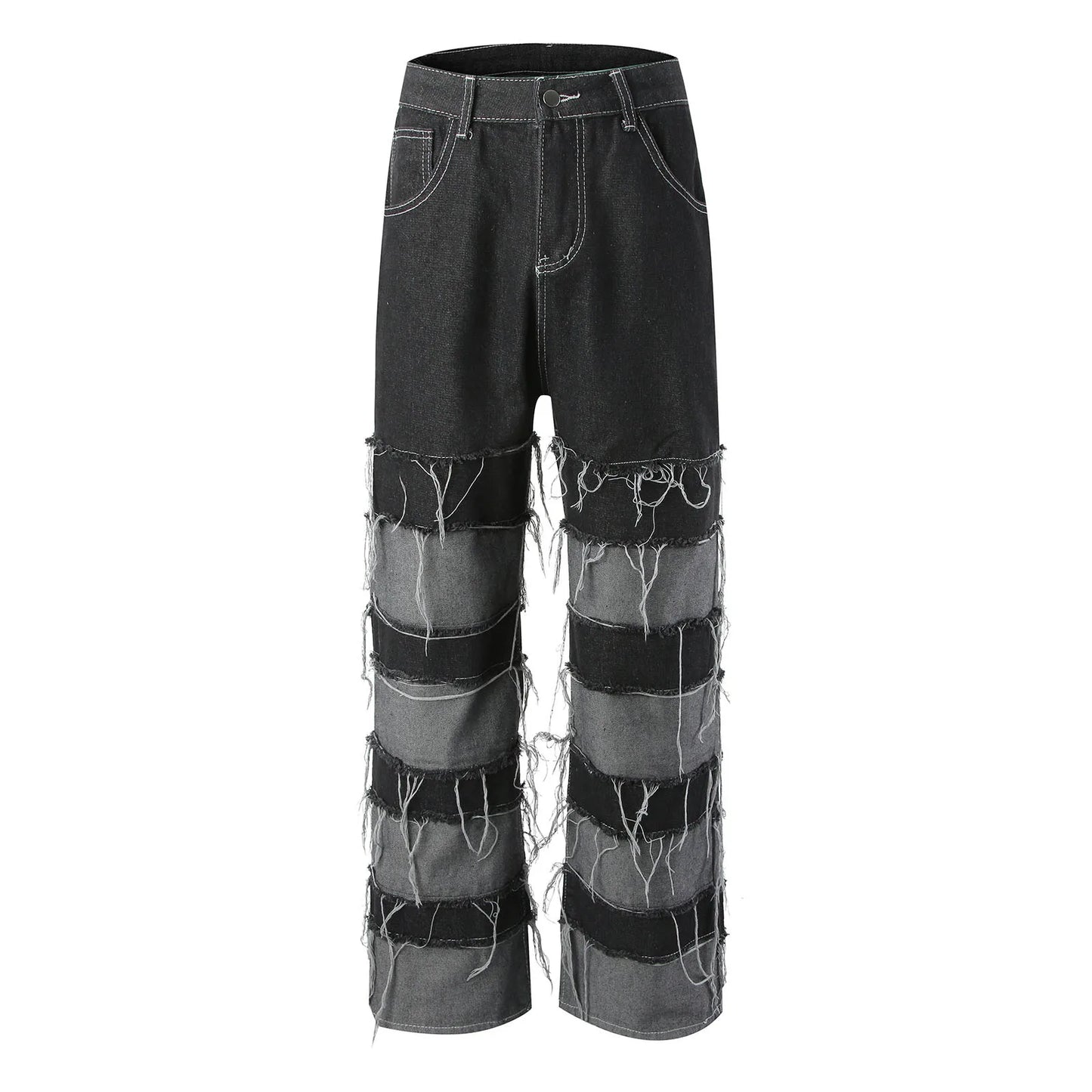 Tassel Jeans Men's Patchwork Wide Leg Lazy Style Hip Hop