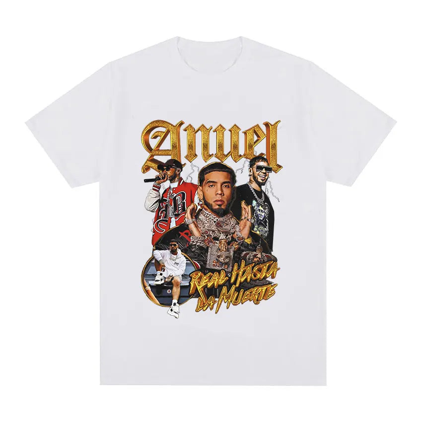 Rapper Anuel AA Retro Graphic T Shirt Real Hasta La Muerte 100%