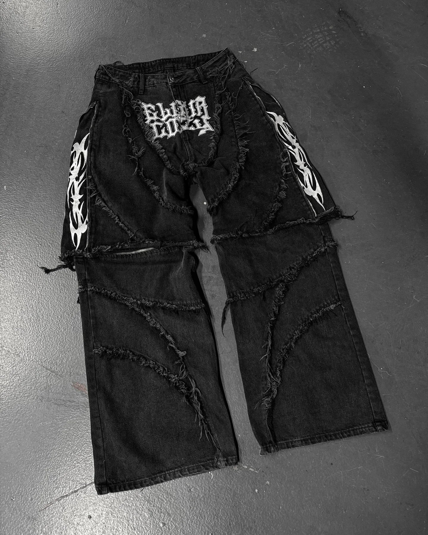 Black Gothic Distressed Patchwork Denim Pants